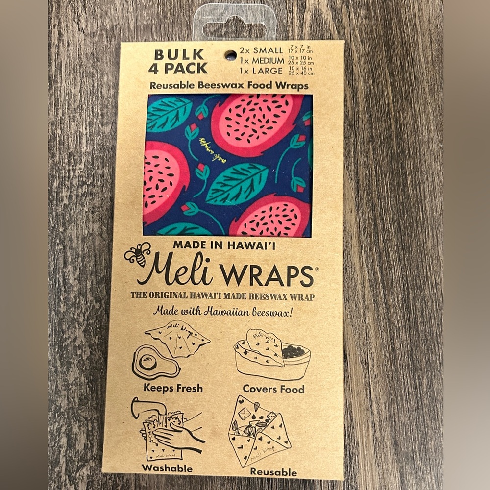 Meli Wraps Reusable Beeswax Food Wrap Berry Leaf Print New
